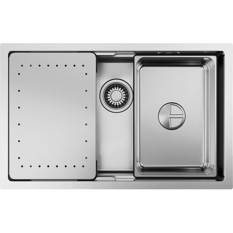 Fregadero de cocina, acero inoxidable, compatible con múltiples sistemas de montaje, acero inoxidable cepillado. (1/2)