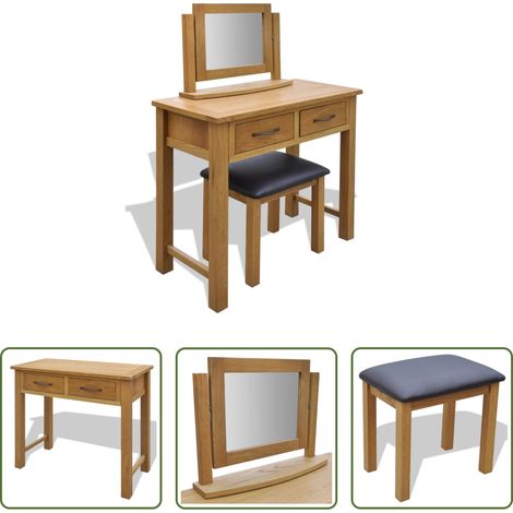 Coiffeuse chêne naturel - Coiffeuse avec tabouret Bois de chêne massif (1/5)