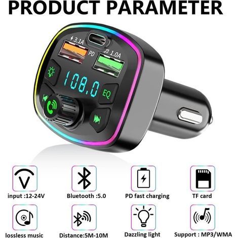 Bluetooth Voiture transmetteur FM, Adaptateur Bluetooth Voiture Radio Lecteur de Musique mp3, Bluetooth Voiture Allume Cigare (1/4)