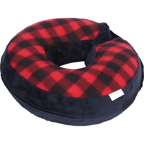 Collier de protection gonflable pour animaux de compagnie, ajustable, collier de sécurité post-opératoire, CQLQ04, rouge et noir, à grille avec fermeture auto-agrippante, taille S (1/5)