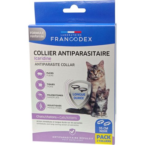 Colliers Antiparasitaire Icaridine X2 noir pour Chats et chatons - Francodex (1/5)