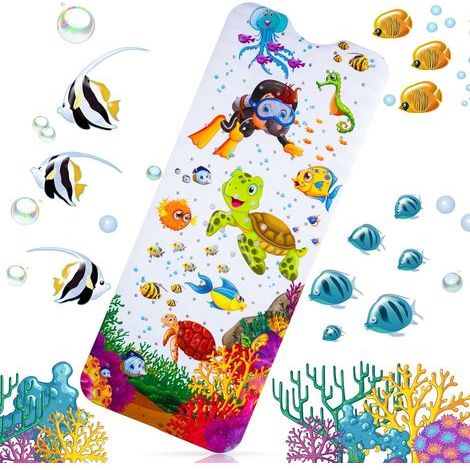 Alfombrilla de baño antideslizante AIDUCHO, alfombrilla de baño para bebés y alfombrilla de ducha de PVC, divertido diseño de animales marinos, perfecta para niños y bebés, antideslizante (tortuga). (1/5)