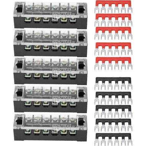 5pcs bornier à vis double rangée 6 positions, 600V 15A, barrette de connexion pré-isolée pour câblage électrique industriel (1/4)