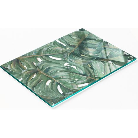 Tabla de cortar de cristal para cocina con motivos decorativos de monstera, 80x52 cm. (1/5)