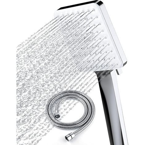 Shower, large square shower + 1.5m hose, one-hand control, high-pressure shower with 6 shower modes, chrome (1/5)
