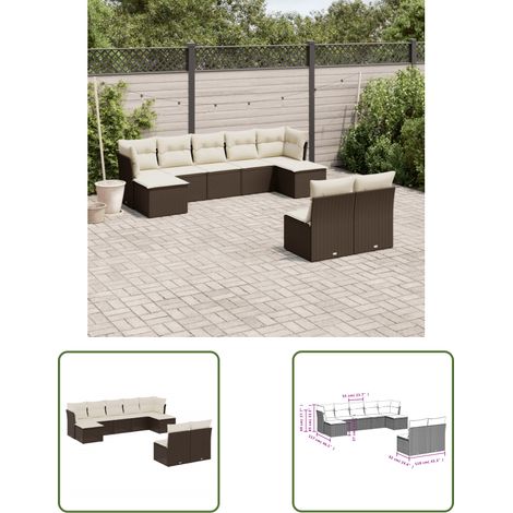 The Living Store 9-tlg. Garten-Sofagarnitur mit Kissen Braun Poly Rattan - Gartensorte - Gartenmöbelset - PE-Rattan Möbel - Outdoor Sofa - Lounge Set (1/3)