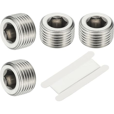 1/8" NPT Male Raccord De Tube À Hexagone Interne, 4 Pcs 304 Acier Inoxydable Kit Assortiment Bouchon Tête Filetée Frapper Adaptateur Avec Ruban, Argent - 3/8" (1/5)