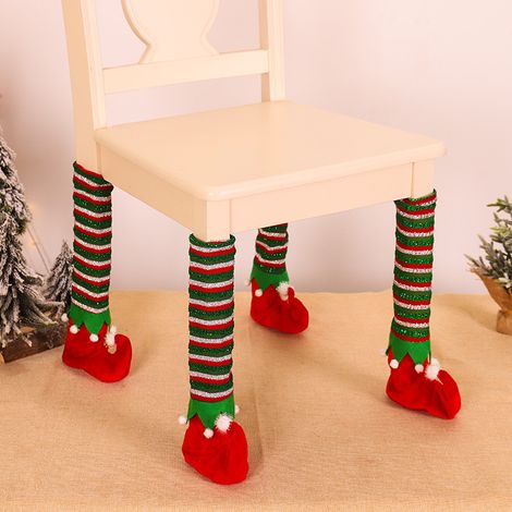 Set di 4 pezzi composto da coprigambe per tavolo rossi, decorazioni a forma di stivale e coprisedie natalizie (taglia L). (1/5)