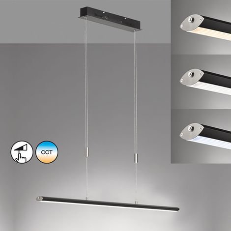 Suspension LED Lampe à suspendre Table de salle à manger Touchdimmer CCT Réglable en hauteur noir, métal, 1x LED 25W 2800mm 2700-3350-4000K, LxlxH 85x8x100-160 cm (1/5)