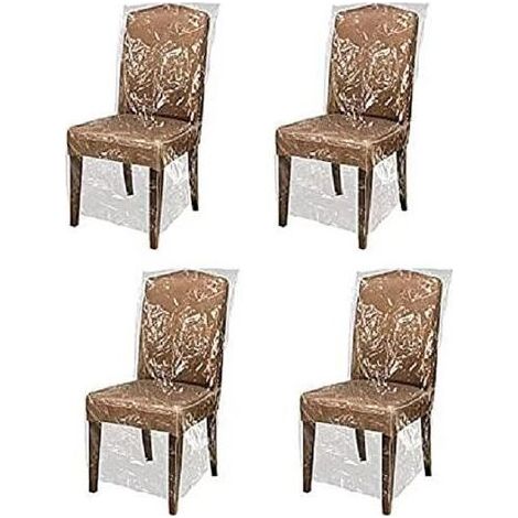 Lot de 4 housses de chaise en plastique transparent - Imperméables - Réutilisables - En PVC transparent (1/5)