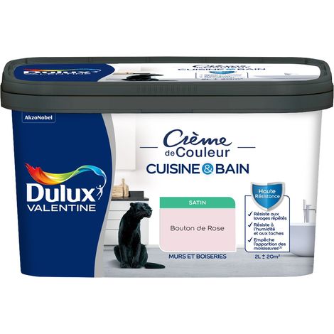 Dulux Valentine Peinture Intérieure Crème de Couleur Cuisine et Salle de bain - Satin Bouton de Rose 2 L