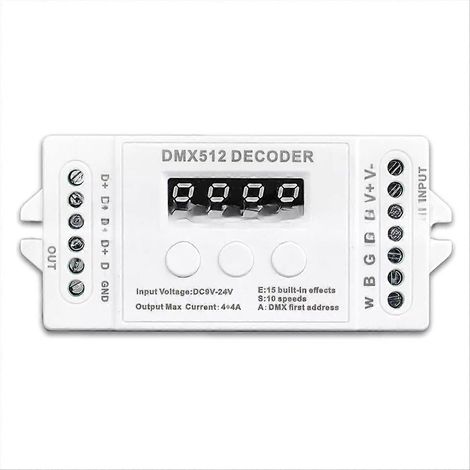 4-Kanal RGBW DMX512 LED-Streifen-Controller mit Dimmer und DC9V-24V Netzteil für dekorative Beleuchtung und Lichtshows. (1/5)