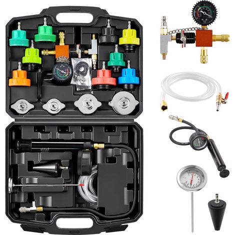 Mophorn Kit di manometri per liquido di raffreddamento da 28 pezzi con 4 adattatori, set universale per test di pressione del sistema di raffreddamento per veicoli, dotato di pompa di pressione