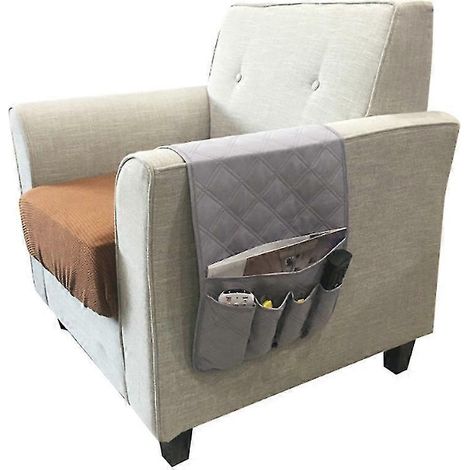 Sofa-Armlehnentasche mit 5 Taschen für Fernbedienung, TV-Halterung, Sessel und Couch-Grey (1/2)