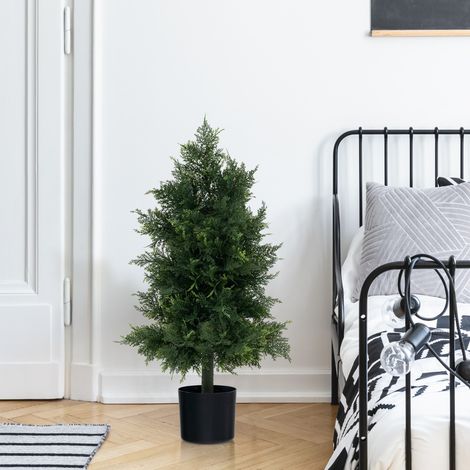 Arbre Artificiel Pin 80 cm Pot Plastique Faux Cèdre Topiaire Feuilles Résistantes Lumière CW86623 (1/3)