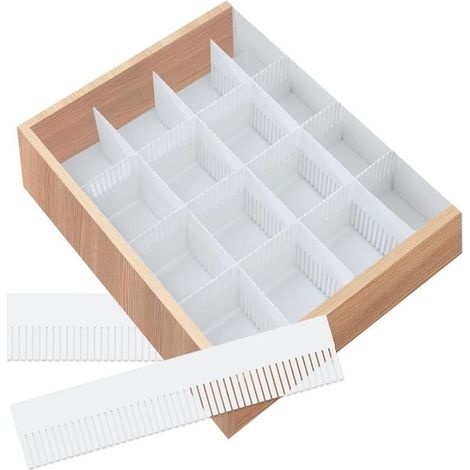 Blanc Organisateur Rangement Tiroir Cuisine Vetement - 10 Pièces Séparateur de Tiroir Cuisine, Amovible et Ajustable (38 X 7cm) (1/5)