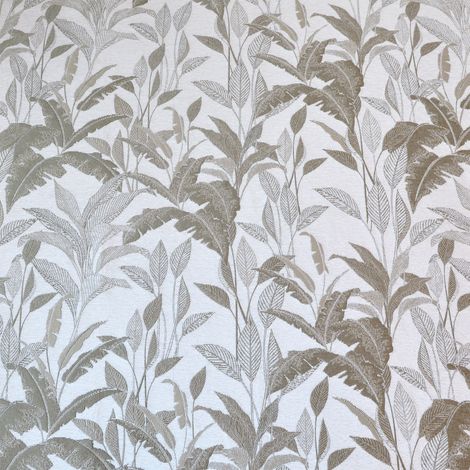 Tissu d'ameublement Jacquard Motif Jungle Blanc 140 cmx1 m