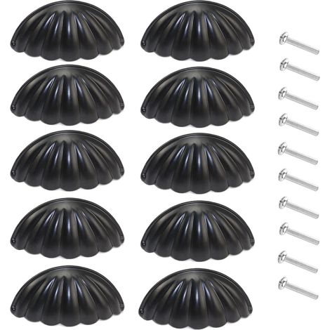 Lot de 10 boutons de porte vintage noirs en forme de coquillage, boutons de tiroir rétro, boutons de placard chics sculptés, poignées de tiroir en fo (1/5)