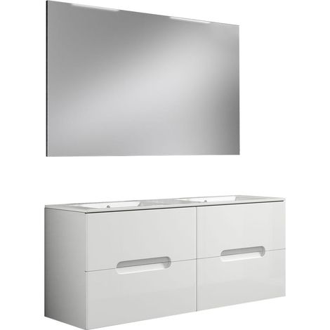 Kibath Mueble de baño con Lavabo, Espejo y Aplique LED VICTORIA 120x45 cm acabado BLANCO mate 2 cajones suspendido (1/5)
