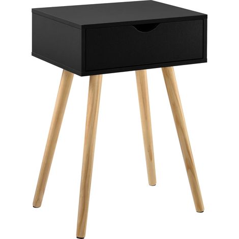 Mesita con cajón mesita de noche cómoda mueble de almacenamiento patas de mesa de pino 60 cm negro 030003143 (1/4)