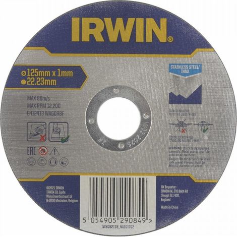 Disco piatto in acciaio inox Irwin 125 mm x 1,0 mm x 22,23 mm