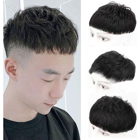 Toupet à clipser pour hommes, postiche courte en cheveux humains avec bande toupet pour la perte de cheveux masculine au quotidien(A,18 20CM) (1/5)