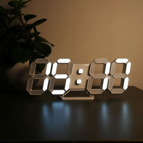 Horloge Murale Digitale LED 3D Petit Réveil Télécommande 22.5CM 12/24 Heure Temperature Date Affichage Temps Mémoire Fonction Snooze Veilleuse Luminosité Regolabile Cuisine Bureau Salon Blanc (1/4)