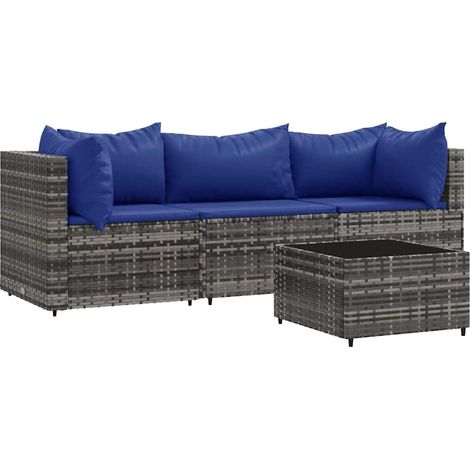 Set de muebles de jardín 4 pzas y cojines ratán sintético gris vidaXL