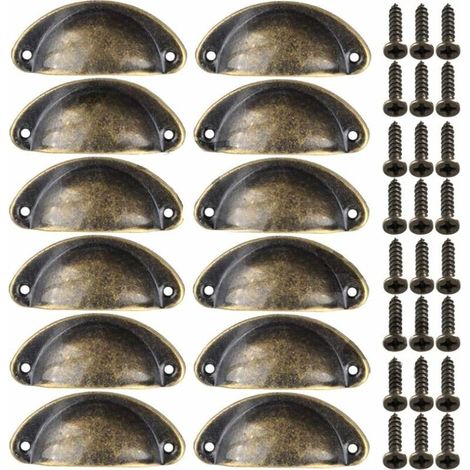 Poignée Bouton de Porte Décoration Rétro pour Meuble Tiroir Poignée de Coquille Vintage pour Tiroir Armoire Meuble Cuisine Fer Incurvé Bouton de Porte de Placard Retro Pour Armoire(12PCS) (1/5)