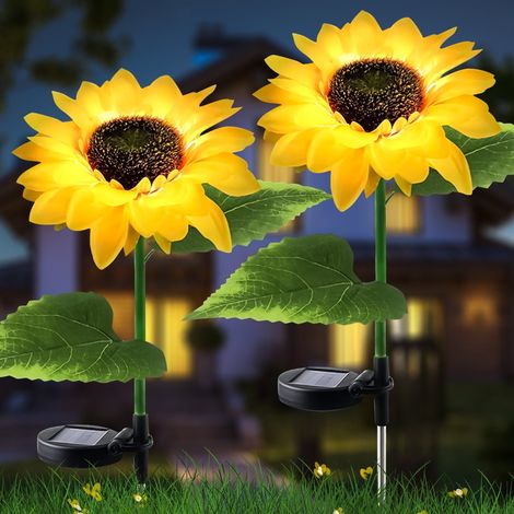 Lot de 2 Lampes Solaires Extérieur Tournesol, Piquets de Jardin LED, Éclairage Décoratif pour Patio Pelouse Allée Terrasse (1/4)