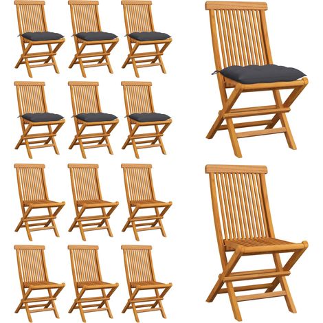 Gartenstühle mit Anthrazit Kissen 6 Stk. Massivholz Teak - Gartenstühle - Teakholz Gartenmöbel - Outdoor Furniture - Esszimmerstühle - Klappbare Stühle - Home & Living (1/5)