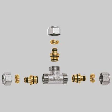 RACCORDO A TEE CON 3 ATTACCHI CROMATO FAR COMPLETO - 1" x 26 x 3