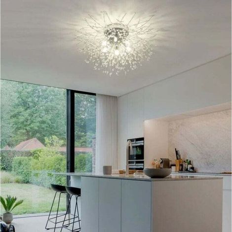 Plafonnier Lustres en Cristal, 6 Lumières G9 Luminaire Plafonnier en Cristal, Lustre Feu D'artifice K9 Cristaux, Chambre (Ampoule non incluse) (1/4)