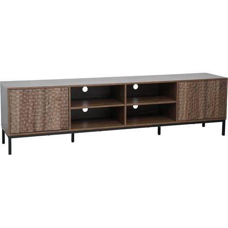 Meuble TV rectangulaire 2 portes L200 cm bois foncé