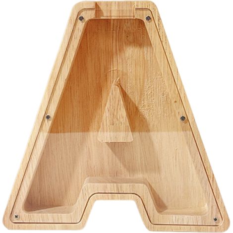 Tirelire en bois à fabriquer soi-même (bois de bouleau, plastique transparent), en forme de lettre A, pour enfants. Tirelire décorative en bois de bouleau et plastique. Idéale pour les enfants. (1/5)