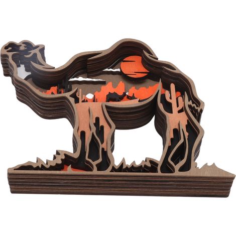 Sculpture animale en buis lumineuse, décoration de bureau artisanale, ornement de chameau sculpté pour intérieur (1/5)