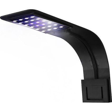 Lampe LED nano à pince blanche et bleue pour aquarium, idéale pour les poissons et les plantes (23-50 cm) - noire
