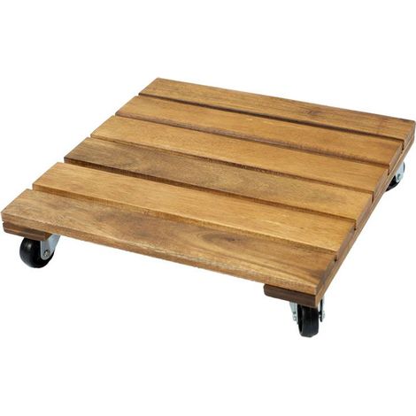 TrendLine Pflanzenroller Akazie braun 30x30 cm Blumenroller Rollbrett rund