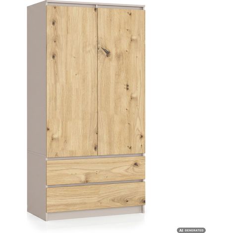 Kleiderschrank S90 Kaschmir 90 cm 2 Türen 2 Schubladen Front Eiche Artisan 4 Regalböden B90xH180xT51 cm (1/5)
