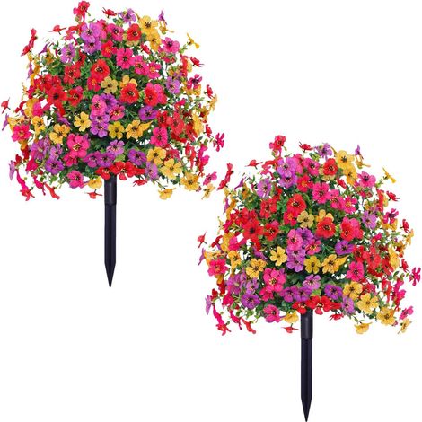 22" Artificial Outdoor Flowers with Stakes & Supports – Durable Synthetic Shrubs, Garden Decor for Farmhouse, Porch, Patio, Wedding, Long-Lasting Garden Accessory (2 Units)