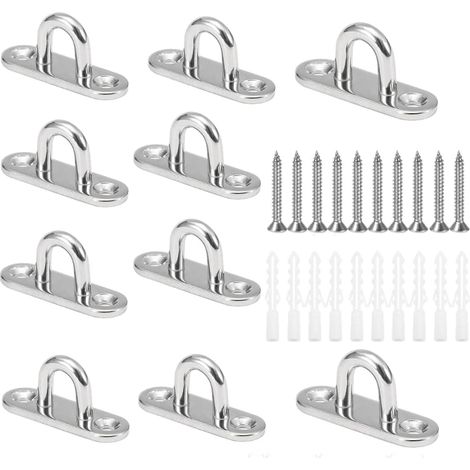10 Stück M5 304 Edelstahl U-förmige Deckenhaken Basis 15 x 45 mm Wandmontage Ösenplatten zum Befestigen von Schnüren auf Booten und Yoga oder zum Aufhängen von Deckenleuchtern