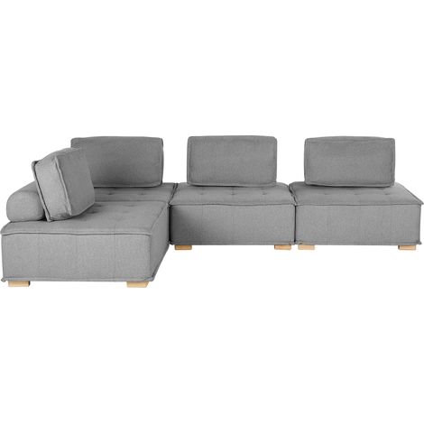 Sofá esquinero 4 plazas de poliéster gris madera clara modular moderno Tibro