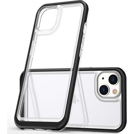 Custodia in silicone trasparente 3 in 1 per iPhone 14 con cornice, colore nero (1/5)