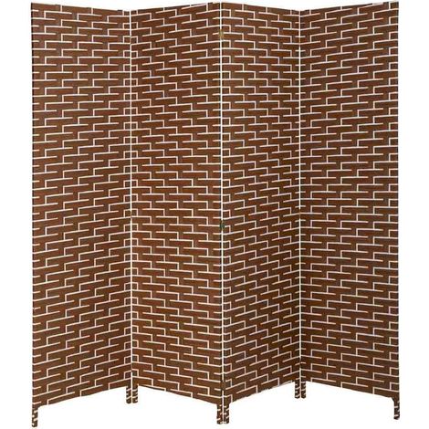 paravent décoratif tressé en papier blanc et marron élégant - blanc tressé marron naturel (1/5)