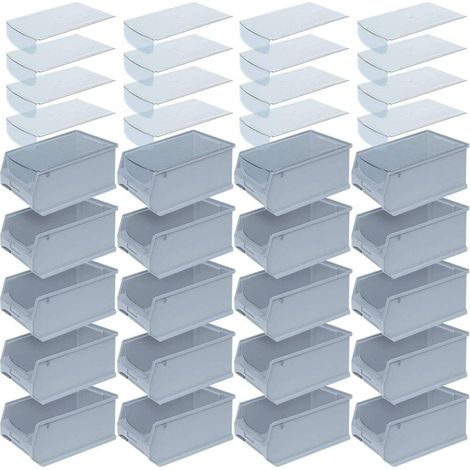 BRB Lot de 20 boîtes de présentation professionnelles LB3 avec couvercle anti-poussière transparent Gris 7,6 l 350 x 200 x 150 mm (1/2)
