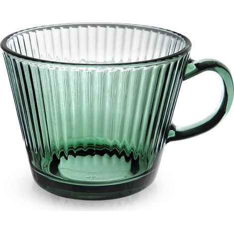 Green Ribbed Glass Mug for Coffee & Tea, 420ml (1/5)