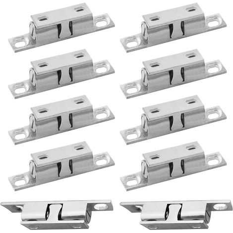 CCYKXA 10 Stück Messing-Kugelrollen-Doppelkugelschnäpper, Rollenschnäpper-Verschluss für Schränke, Möbel, Silber