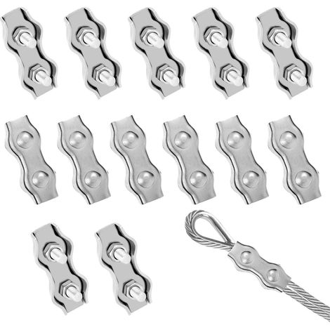 Lot de 12 serre-câbles duplex M4 en acier inoxydable 304 - Pour câble en acier de 4 mm - Tendeur de câble pour la fixation de câbles métalliques de 4 mm - Pour clôtures de pâturage, clôture et corde à (1/5)
