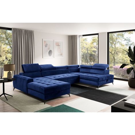 Wohnlandschaft Schlafsofa AGNESA Stoff Salvador Dunkelblau Ottomane Links (1/5)