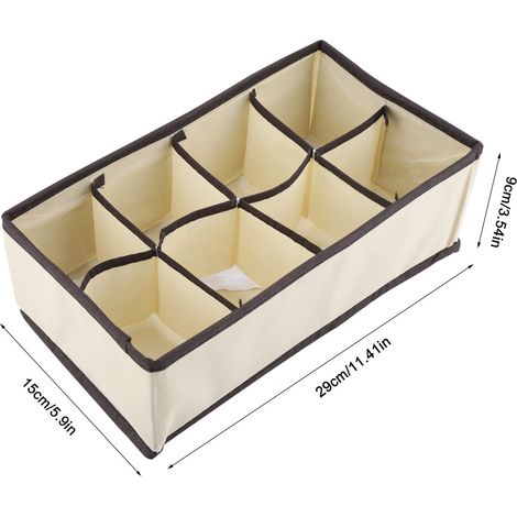 Divisorio portatile, pieghevole e resistente per contenitori (8 scomparti, poliestere + nylon, beige, 29x15x9 cm) (1/4)